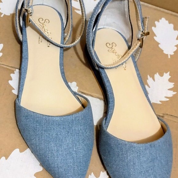 Seychelles Plateau Denim Ankle Strap Flats Sz 6 Anthropologie ~ Like New! - Picture 10 of 12